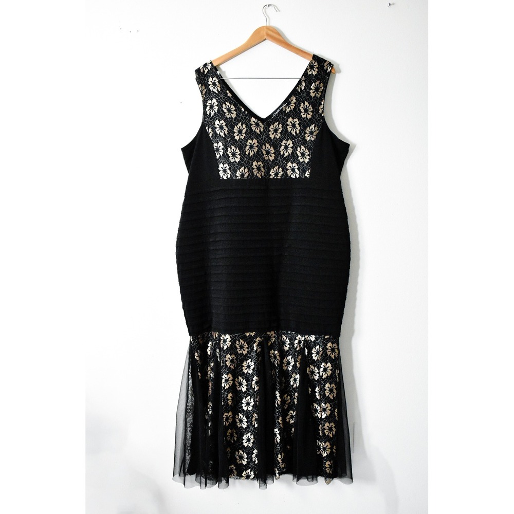 Candalite Women's Maxi Dress Womens 3X Black Gold Y2K Metallic Lace Bandage Gown